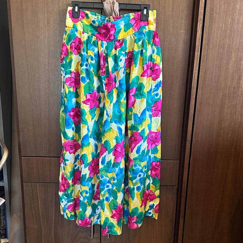 Vtg 80s Croft & Barrow Floral Capris - Pink, Blue, Yellow made in USA L Retro